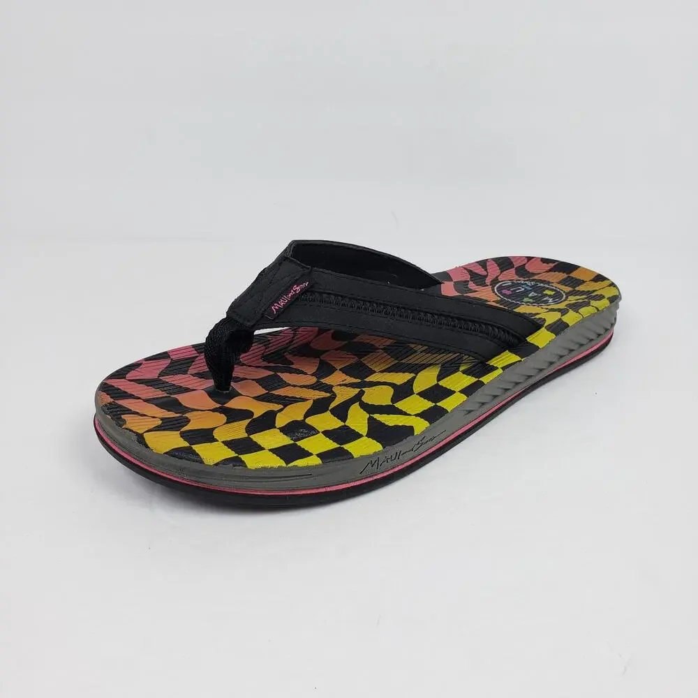 Maui And Sons Mens Size 10 Black Multi Checkered Slip On Thong Flip Flop Sandals